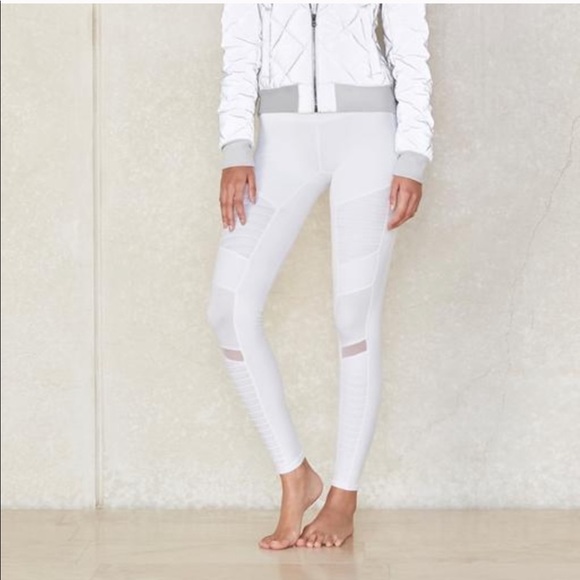 ALO Yoga High-Waisted White MOTO Legging - Picture 2 of 4
